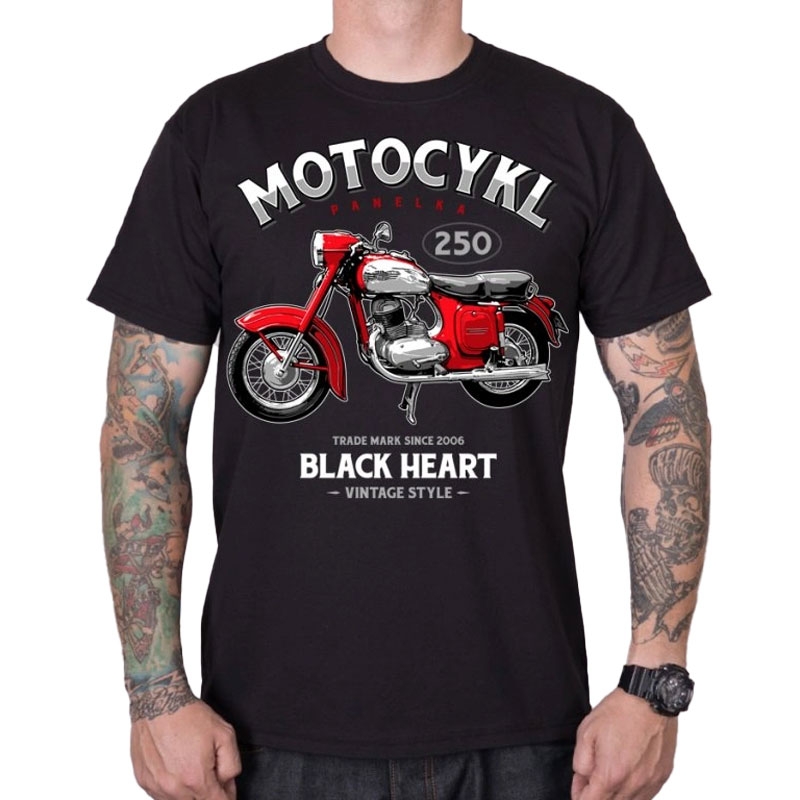 T-shirt Black Heart Motorcycle Panelka zwart