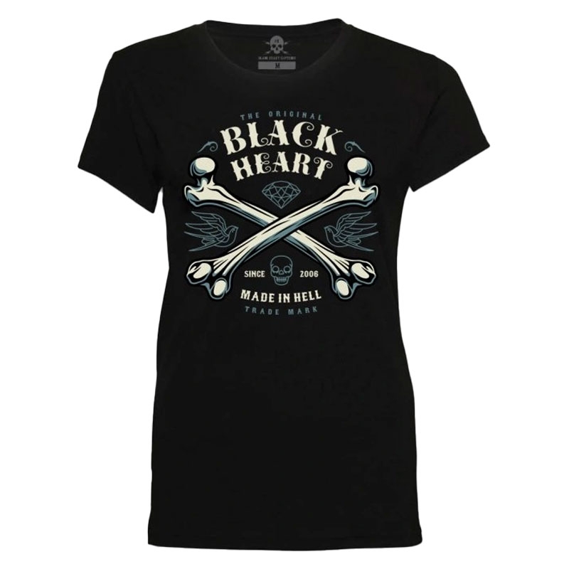 Dames-T-shirt Zwart Heart Bones