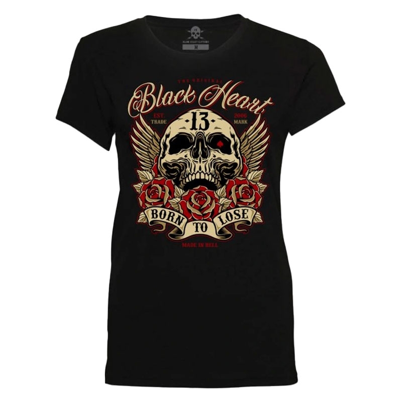 Dames Zwart Hart Born To Lose T-shirt zwart