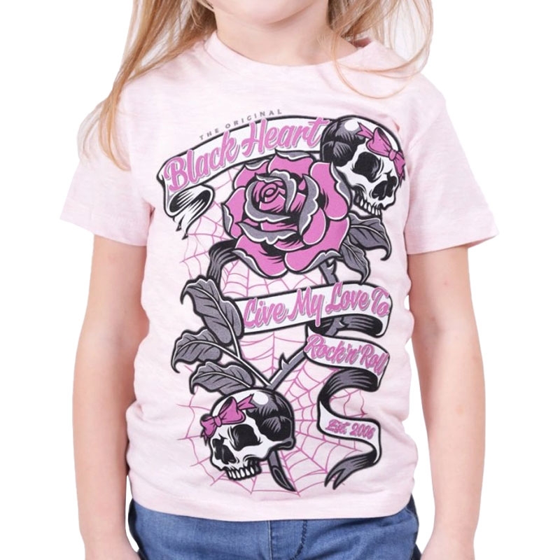 Kinder T-shirt Zwart Hart Lint Roze