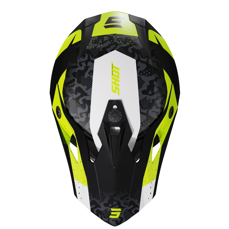 Kinder motorcrosshelm Shot Pulse Airfit glanzend zwart-wit-fluo geel uitverkoop
