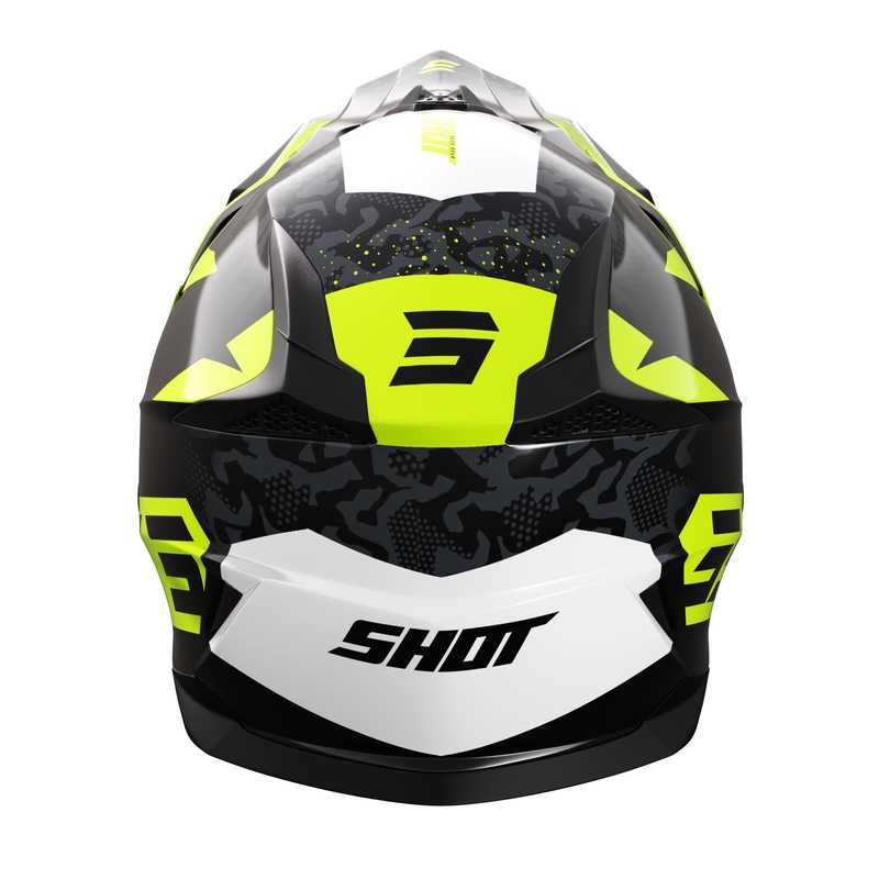 Kinder motorcrosshelm Shot Pulse Airfit glanzend zwart-wit-fluo geel uitverkoop