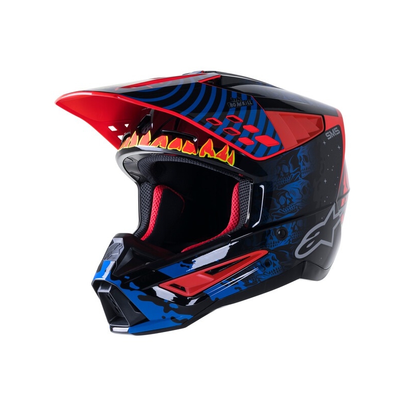 Alpinestars S-M5 Solar Flare Zwart-Blauw-Fluor Rood-Fluor Geel Motorcrosshelm uitverkoop