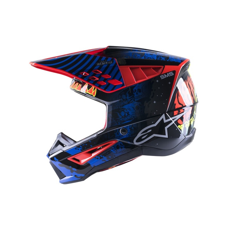Alpinestars S-M5 Solar Flare Zwart-Blauw-Fluor Rood-Fluor Geel Motorcrosshelm uitverkoop