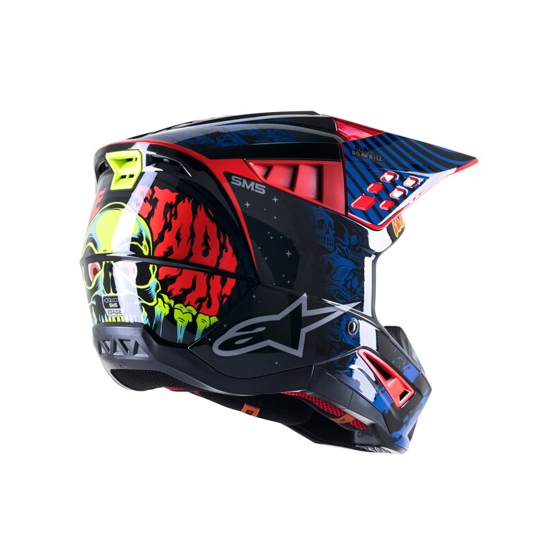 Alpinestars S-M5 Solar Flare Zwart-Blauw-Fluor Rood-Fluor Geel Motorcrosshelm uitverkoop