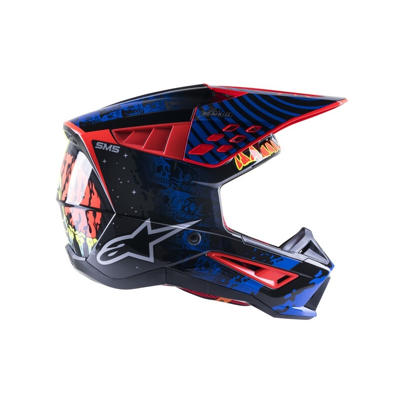 Alpinestars S-M5 Solar Flare Zwart-Blauw-Fluor Rood-Fluor Geel Motorcrosshelm uitverkoop