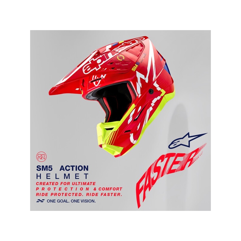 Alpinestars S-M5 Action rood-fluo geel-wit-blauw motorcrosshelm