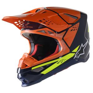 Alpinestars Supertech S-M8 Factory motorcrosshelm donkerblauw-oranje-fluogeel glanzend