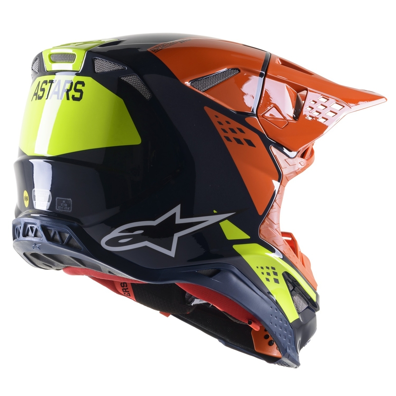 Alpinestars Supertech S-M8 Factory motorcrosshelm donkerblauw-oranje-fluogeel glanzend