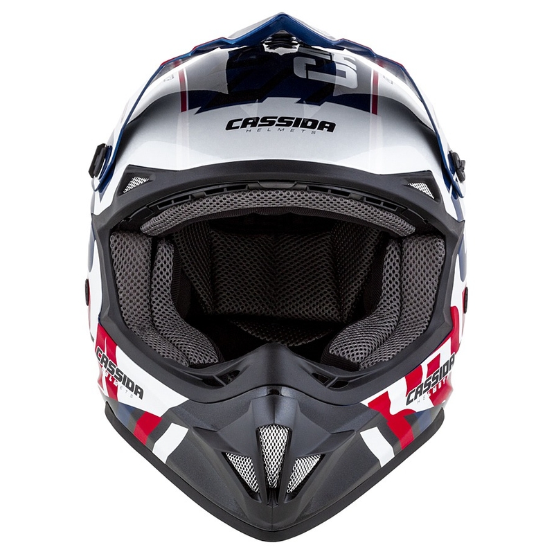 Dětská motokrosová helma Cassida Cross Cup Sonic Junior červeno-modro-bílo-černá