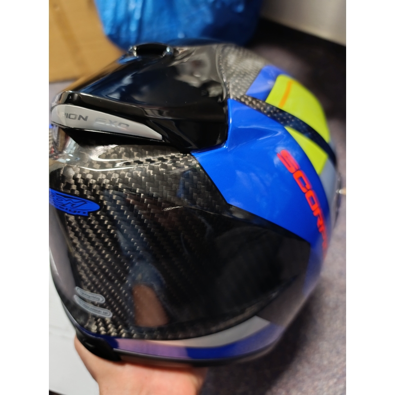 Integraalhelm Scorpion Exo-1400 Carbon Air Legione blauw-fluo geel - Grade II