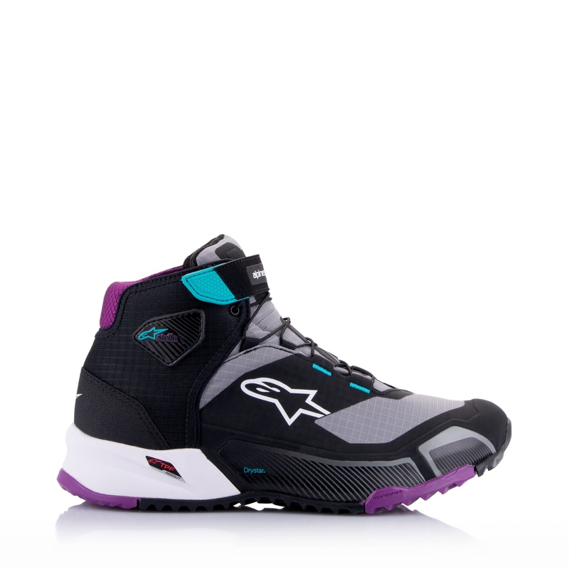 Alpinestars Dames Stella CR-X Drystar Zwart-Grijs-Violet-Turkoois Motorfietslaarzen