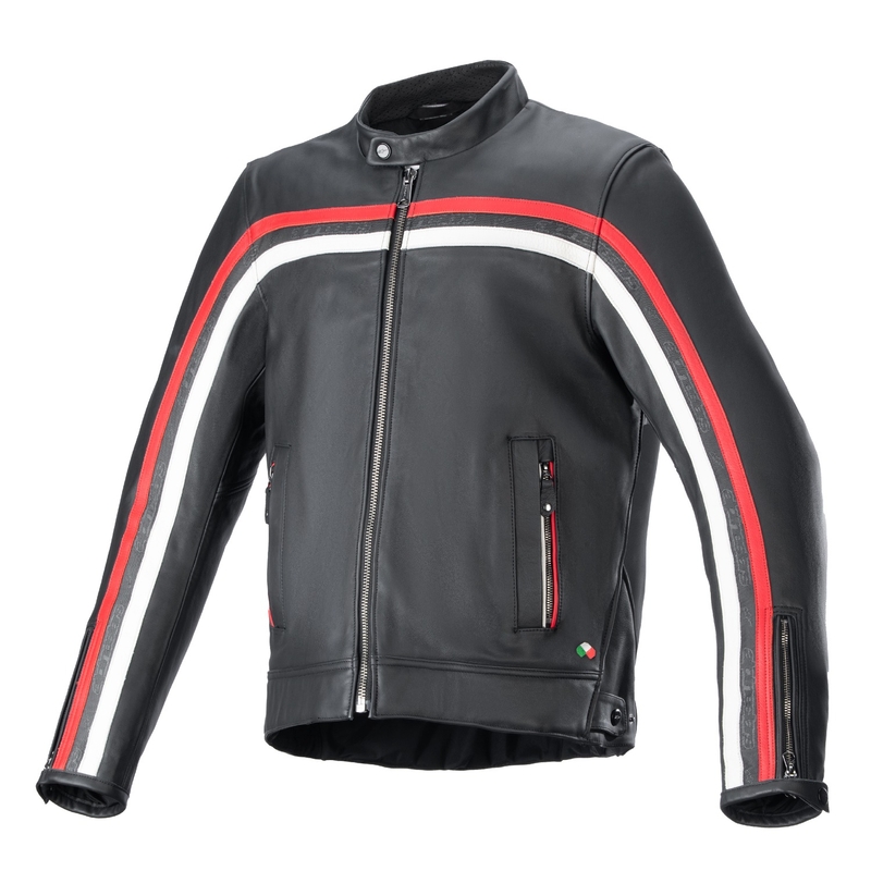 Alpinestars Dyno zwart-rood-beige leren motorjack