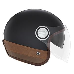 Open motorhelm NOX PREMIUM Heritage matzwart met bruin leer