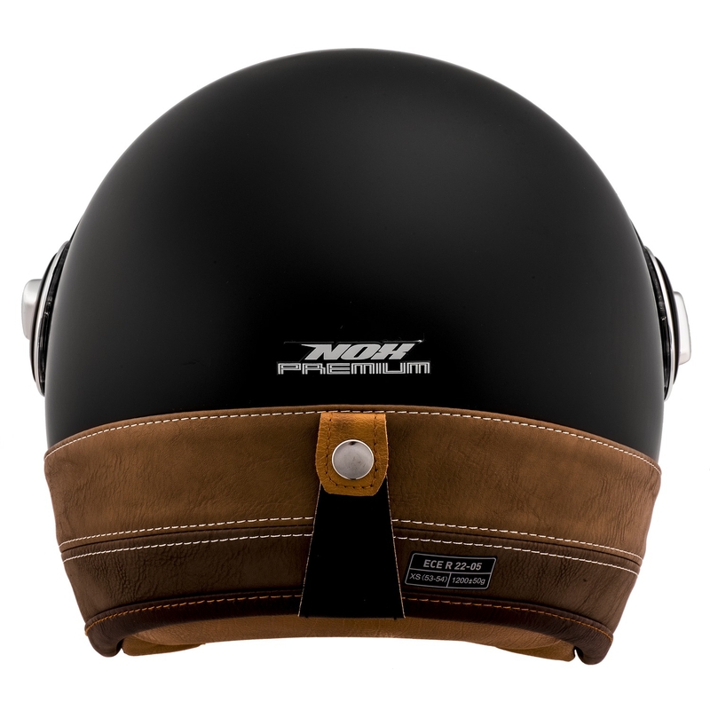 NOX PREMIUM Heritage open motorhelm, matzwart met bruin leer.
