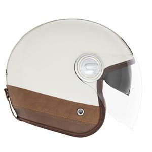 Open motorhelm NOX PREMIUM Heritage wit met bruin leer