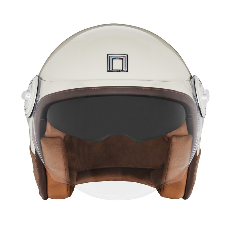 NOX PREMIUM Heritage Open Face Motorhelm Crème Wit met Bruin Leer