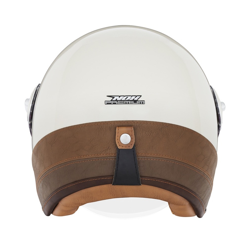 NOX PREMIUM Heritage Open Face Motorhelm Crème Wit met Bruin Leer