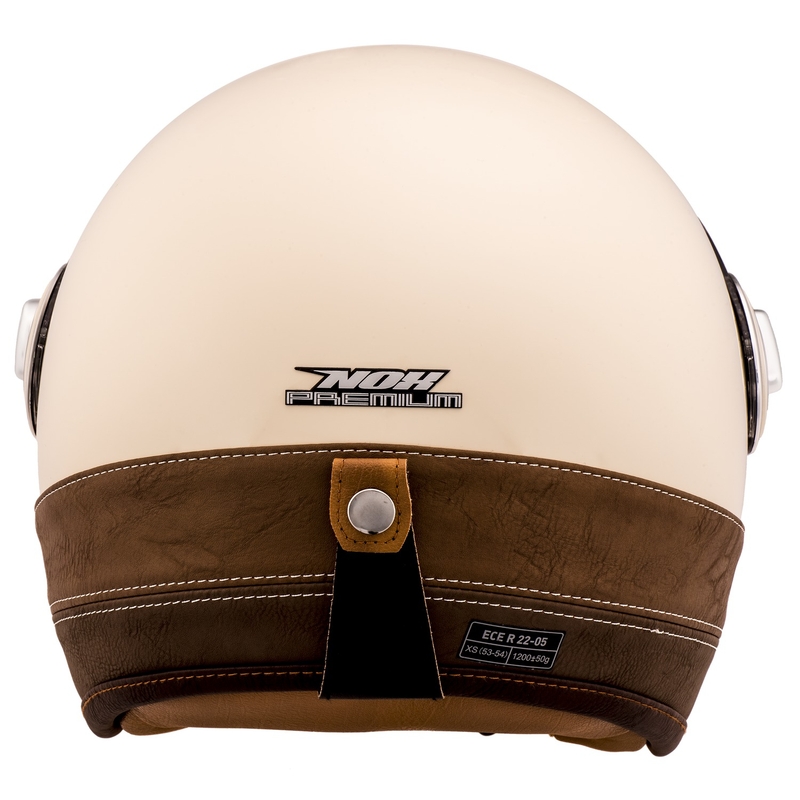 NOX PREMIUM Heritage Open Face Motorhelm Crème Wit met Bruin Leer