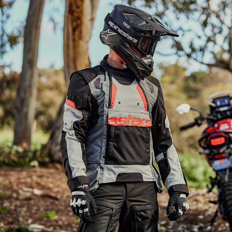 Alpinestars Halo Drystar lichtgrijs-donkergrijs-zwart-fluorode motorjas