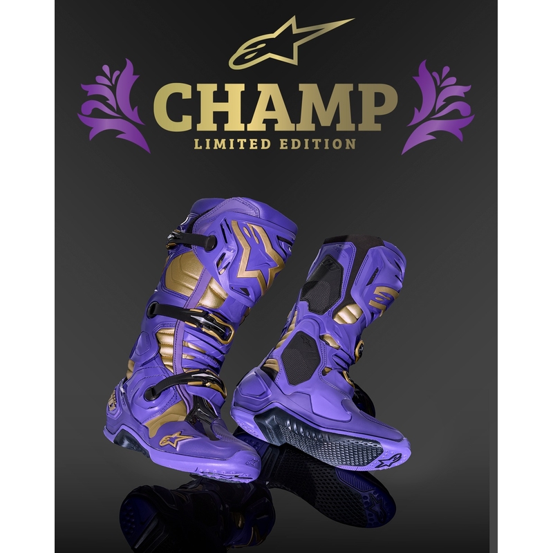 Alpinestars Tech 10 Limited Edition Champ Paars en Goud Motorfiets Laarzen