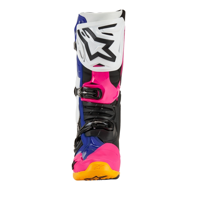 Alpinestars Tech 10 Limited Edition Kustwit-Donkerblauw-Roze-Fluogeel-Oranje-Zwart Motorfietslaarzen