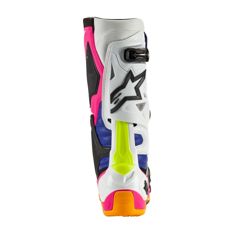 Alpinestars Tech 10 Limited Edition Kustwit-Donkerblauw-Roze-Fluogeel-Oranje-Zwart Motorfietslaarzen