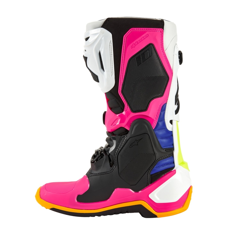 Alpinestars Tech 10 Limited Edition Kustwit-Donkerblauw-Roze-Fluogeel-Oranje-Zwart Motorfietslaarzen