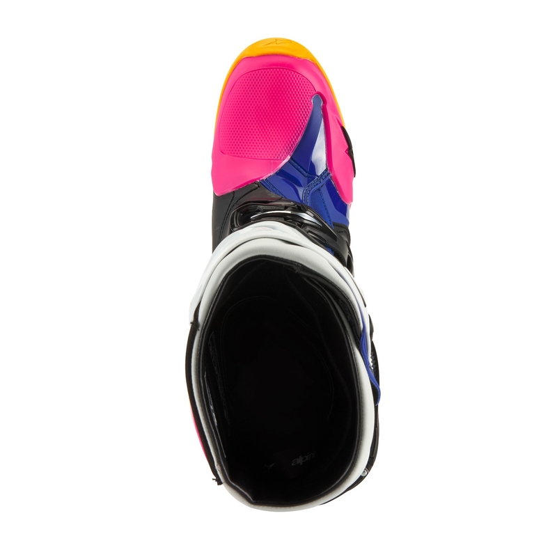 Alpinestars Tech 10 Limited Edition Kustwit-Donkerblauw-Roze-Fluogeel-Oranje-Zwart Motorfietslaarzen