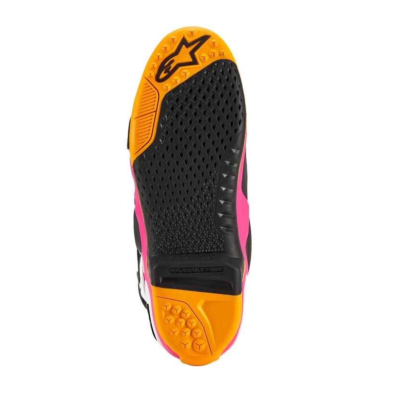 Alpinestars Tech 10 Limited Edition Kustwit-Donkerblauw-Roze-Fluogeel-Oranje-Zwart Motorfietslaarzen