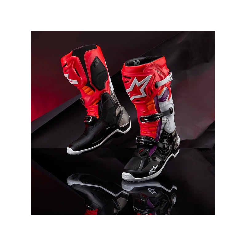 Alpinestars Tech 10 oranje-geel-paars-wit-zwarte motorlaarzen