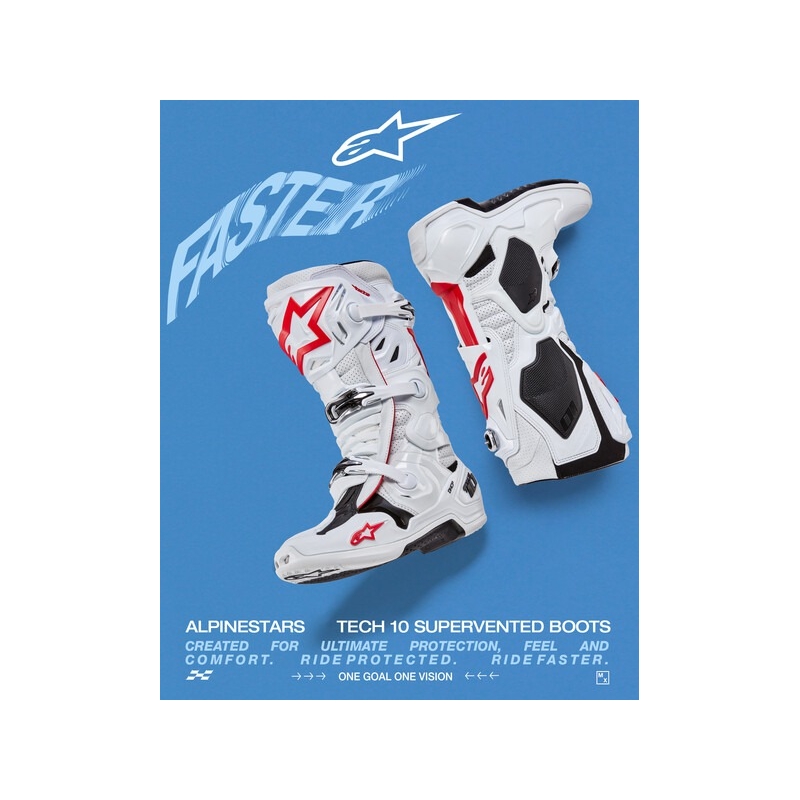 Alpinestars Tech 10 Supervented Motorfietslaarzen Geperforeerd Wit, Rood en Zwart