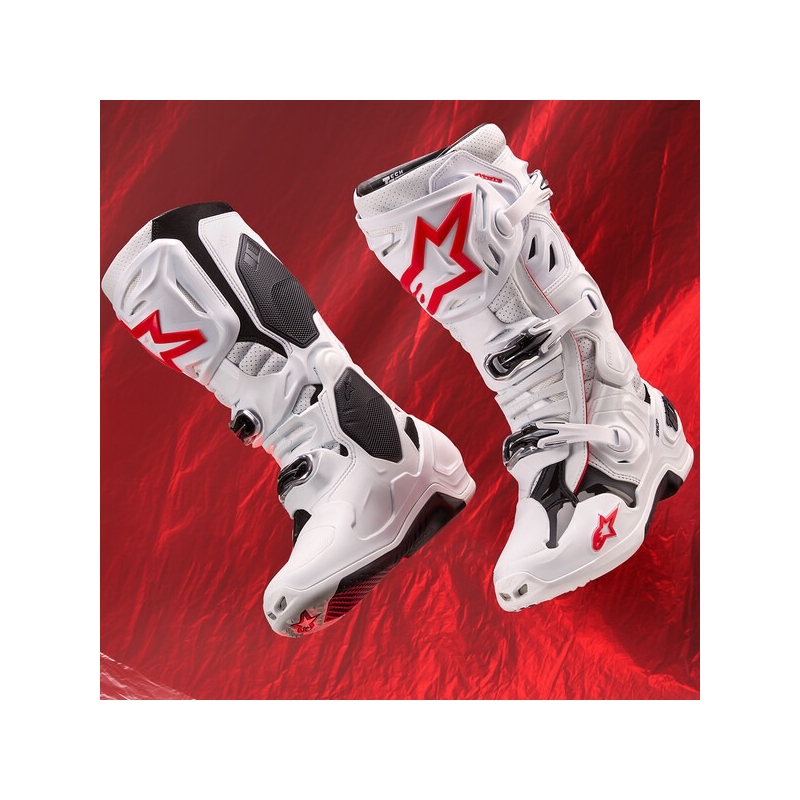 Alpinestars Tech 10 Supervented Motorfietslaarzen Geperforeerd Wit, Rood en Zwart