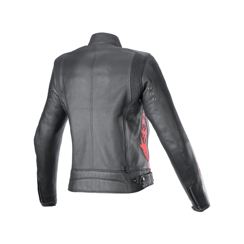 Alpinestars Stella Dyno zwart en rood leren motorjack voor dames