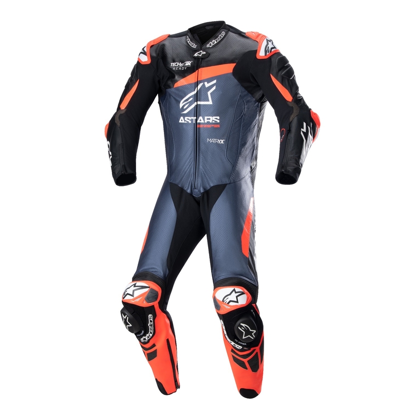 Jednodílná kožená kombinéza Alpinestars GP Plus 4 TECH-AIR kompatibilní černo-fluo červeno-tmavě modrá