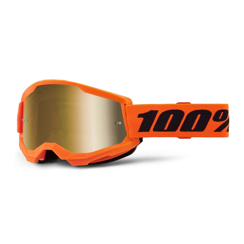 Kinder motorcrossbril 100% STRATA 2 oranje (goud gespiegeld plexi)