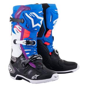 Alpinestars Tech 10 Supervented Geperforeerd Blauw-Paars-Roze-Wit-Grijs-Zwart Motorfietslaarzen