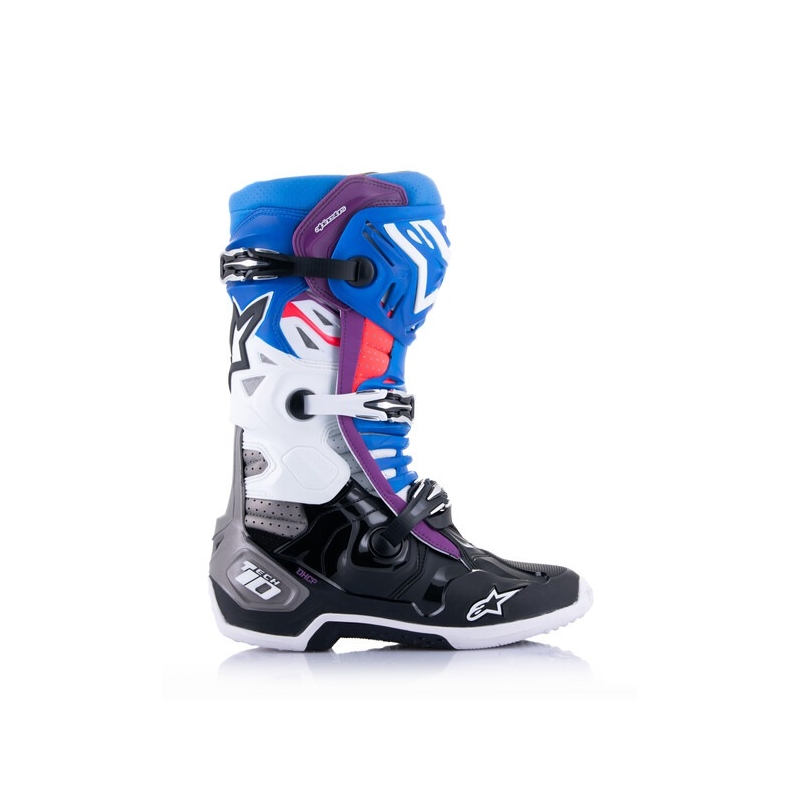 Alpinestars Tech 10 Supervented Geperforeerd Blauw-Paars-Roze-Wit-Grijs-Zwart Motorfietslaarzen