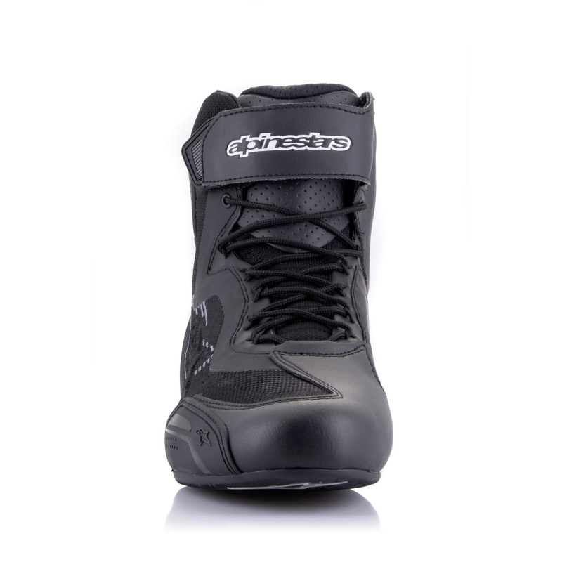 Alpinestars Faster-3 Rideknit zwart met grijze motorlaarzen