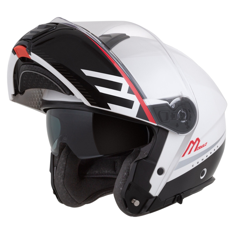 Cassida Modulo 2.1 Compass flip-up motorhelm parelwit-zwart-rood-zilver