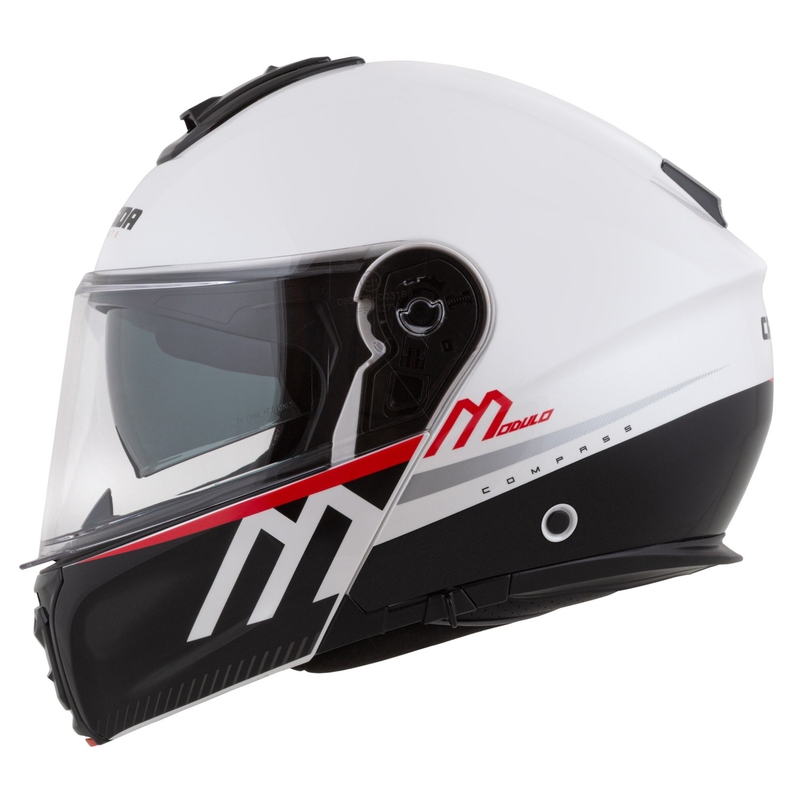Cassida Modulo 2.1 Compass flip-up motorhelm parelwit-zwart-rood-zilver