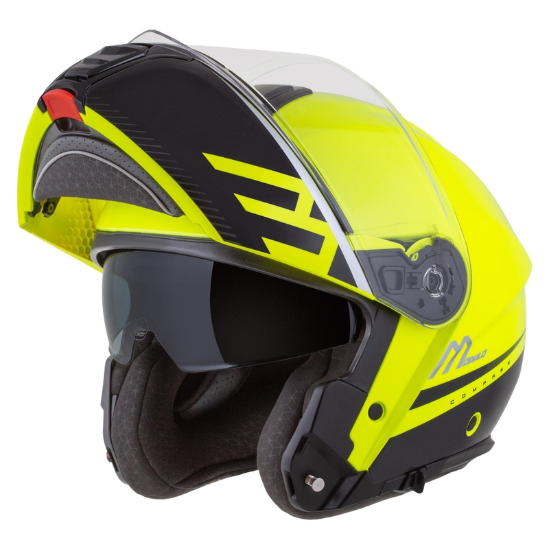 Cassida Modulo 2.1 Compass fluo geel-zwart-zilver-rood opklapbare motorhelm