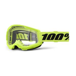 Kinder motorcrossbril 100% STRATA 2 neongeel helder plexi
