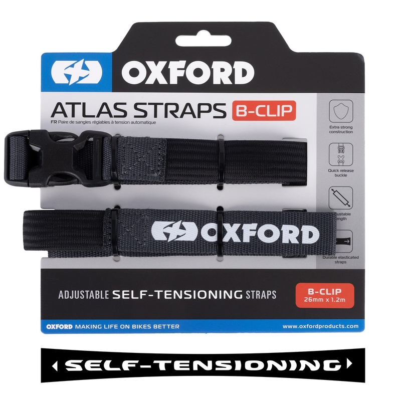 Oxford Atlas B-Clip bagageriemen 2 stuks grijs 26 mm x 1,2 m