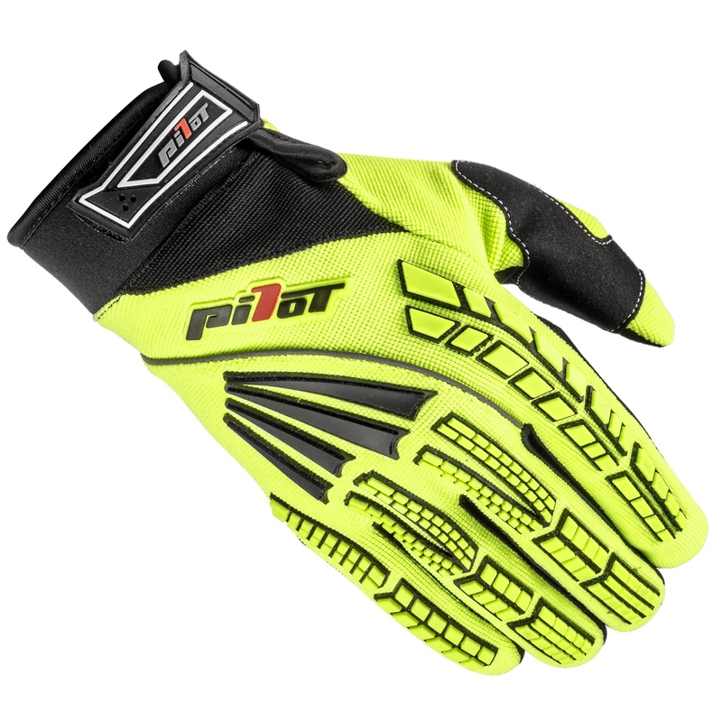 Kinder motorcrosshandschoenen Pilot Pioneer fluo geel-zwart-rood