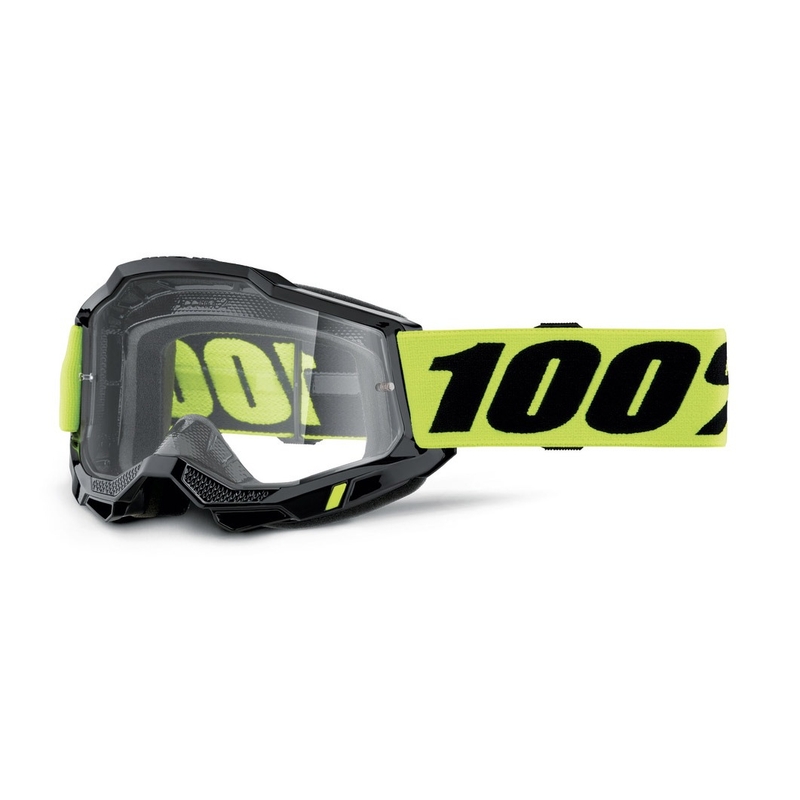 Motorcrossbril 100% ACCURI 2 OTG zwart-fluo geel (helder plexi)