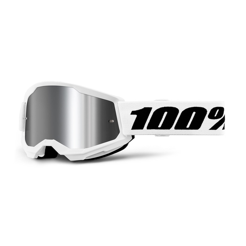 Kinder motorcrossbril 100% STRATA 2 wit zilver plexi