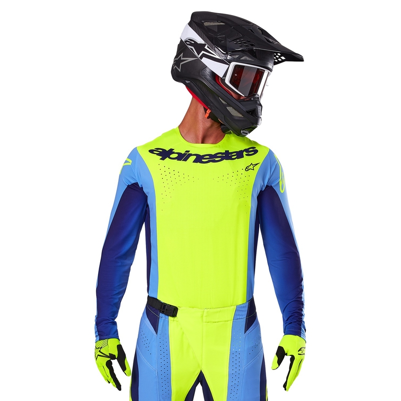 Alpinestars Techstar Melt fluo geel-blauw motocross shirt