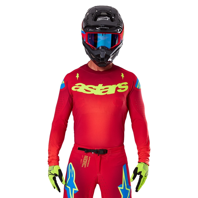 Alpinestars Supertech Maker rood-geel motocross shirt