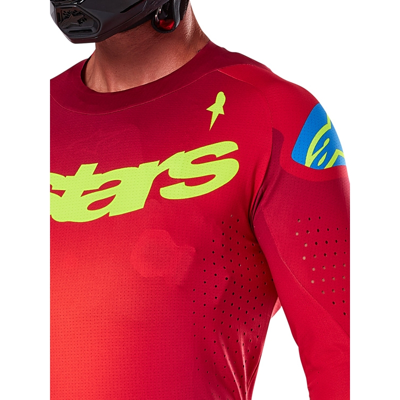 Alpinestars Supertech Maker rood-geel motocross shirt